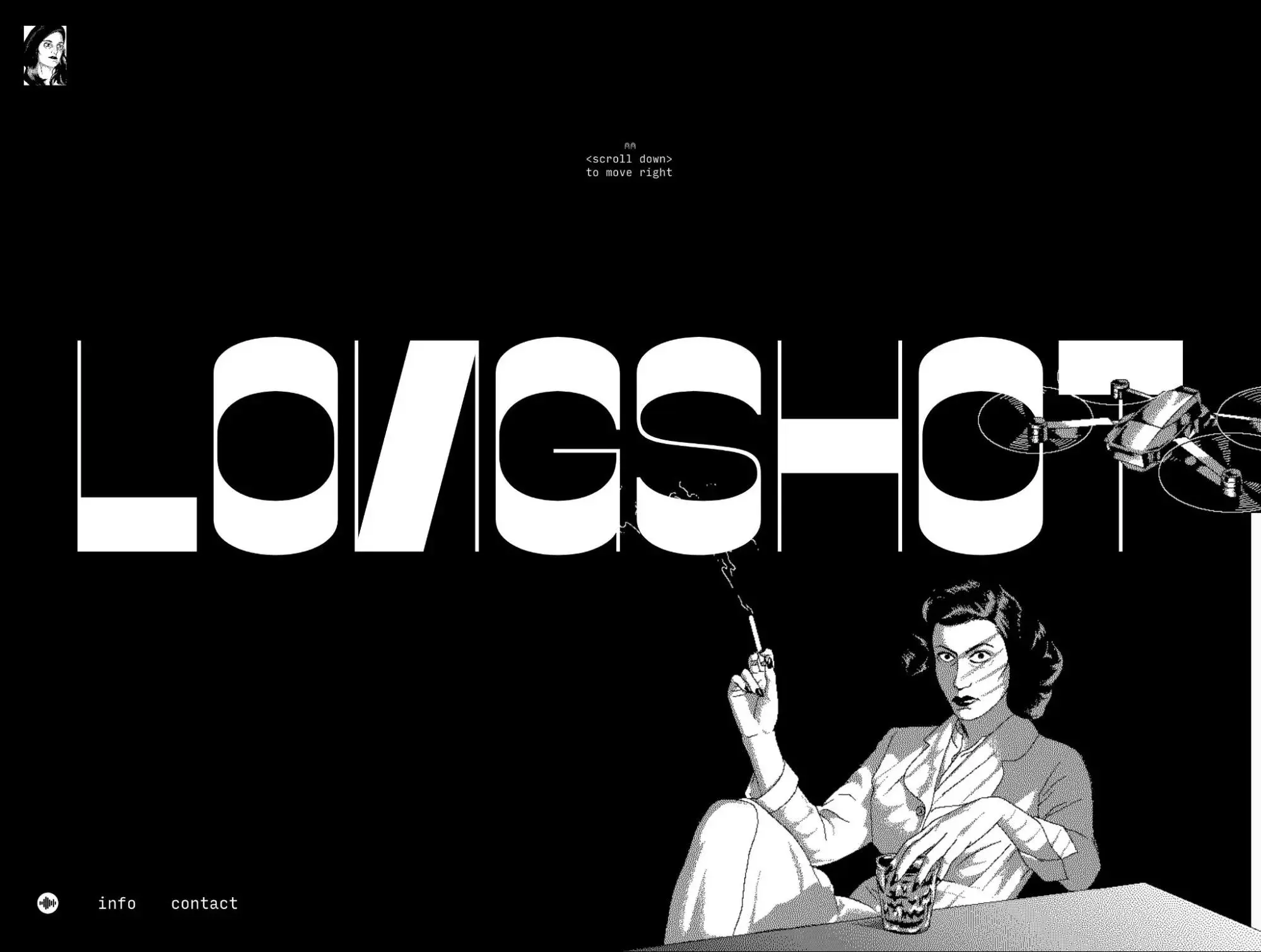 longshot features creates a classic look with its black and white website design.