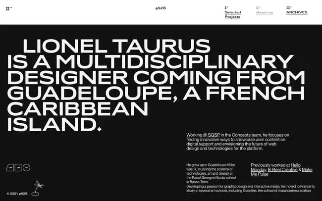 a black and white website from lionel taurus.