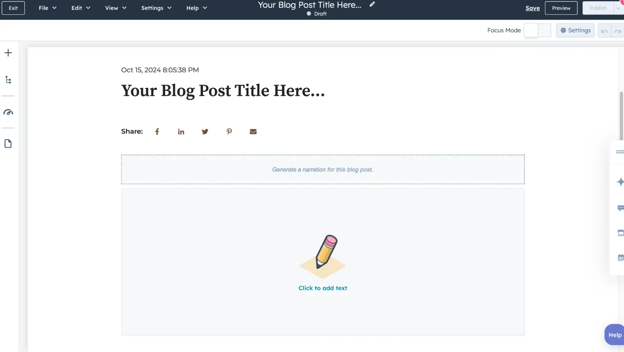 The WYSIWYG editor when writing a blog post in ̽ѡs Content Hub