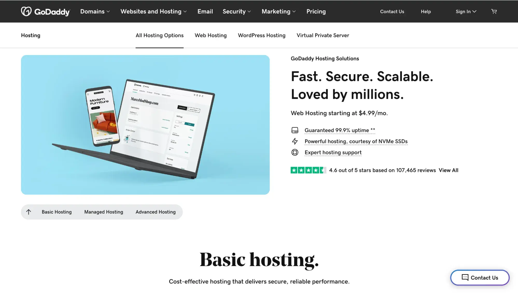 GoDaddys blog hosting site