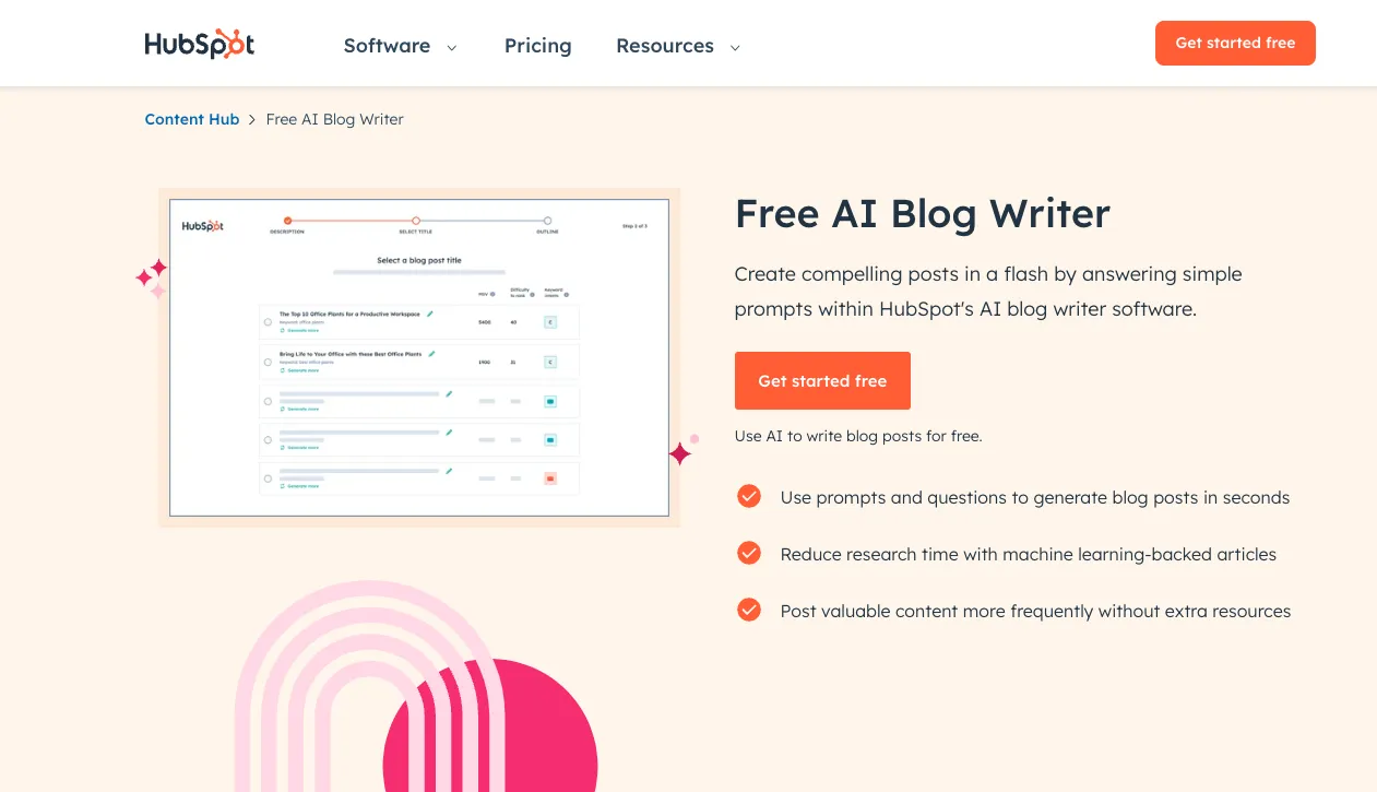 Screenshot of hubspots ai blog writer tool