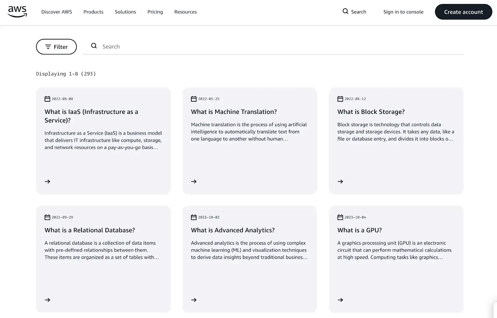 seo single page vs multiple pages, AWS multi pages example