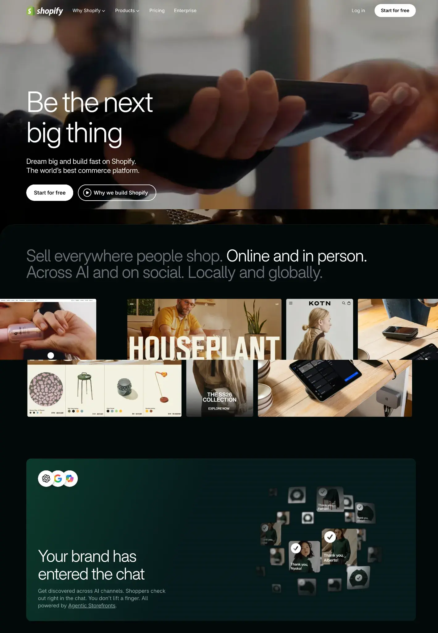 Shopify homepage displaying brand positioning for e-commerce platform
