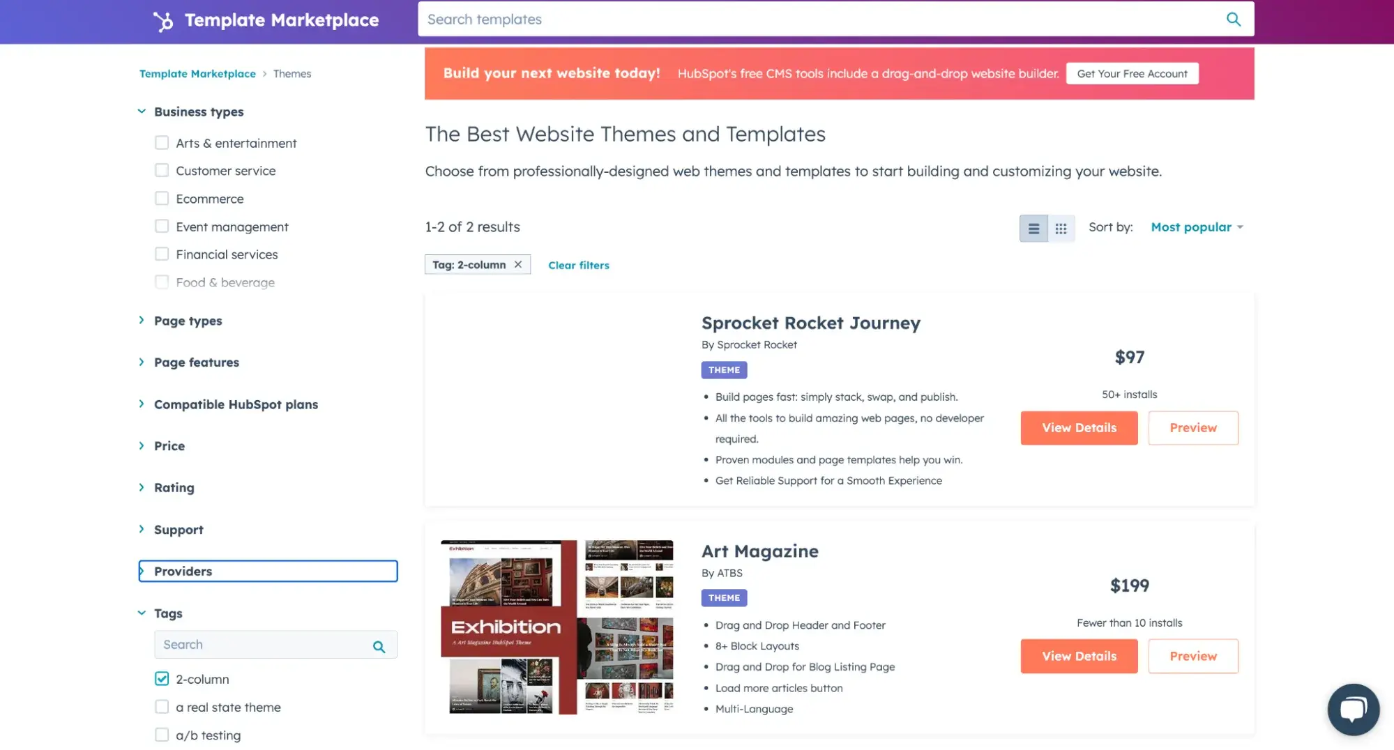 website templates for brochure websites from hubspots website template marketplace