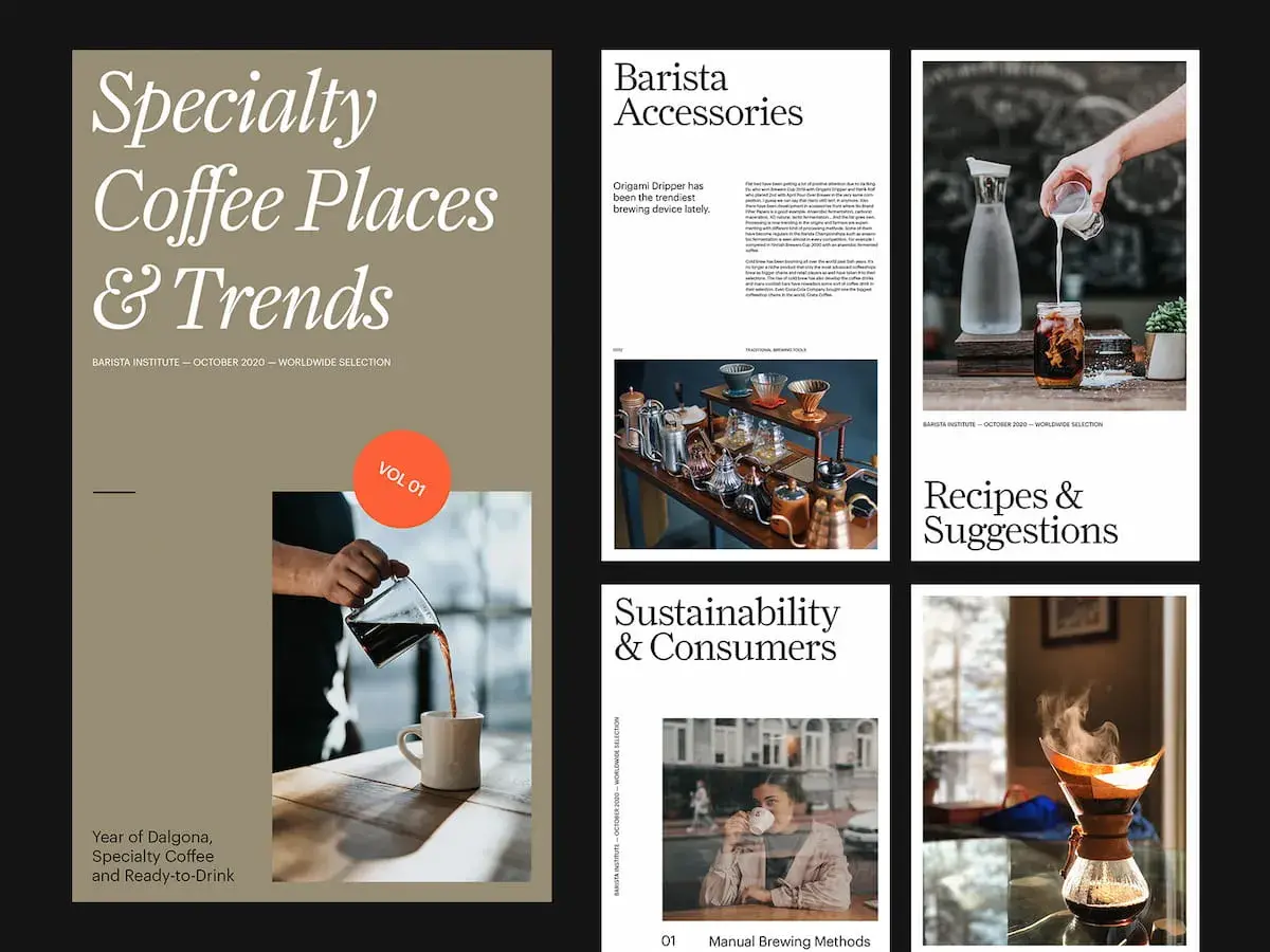 brochure website example of coffee shop with five clean pages