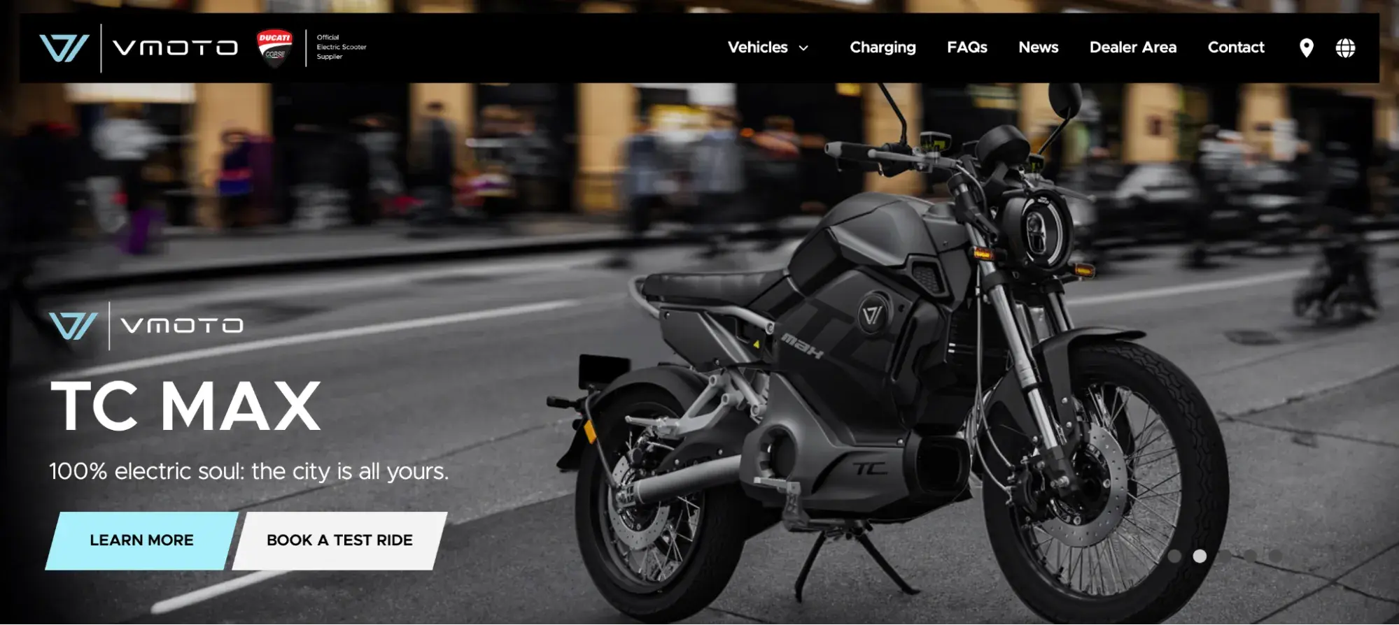 brochure website example: vmoto features an image slider to showcase as many products as possible