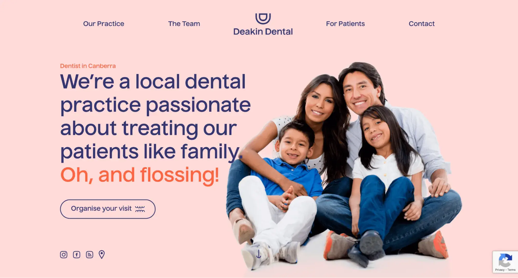 brochure website example: deakin dental homepage featuring cta to book visit
