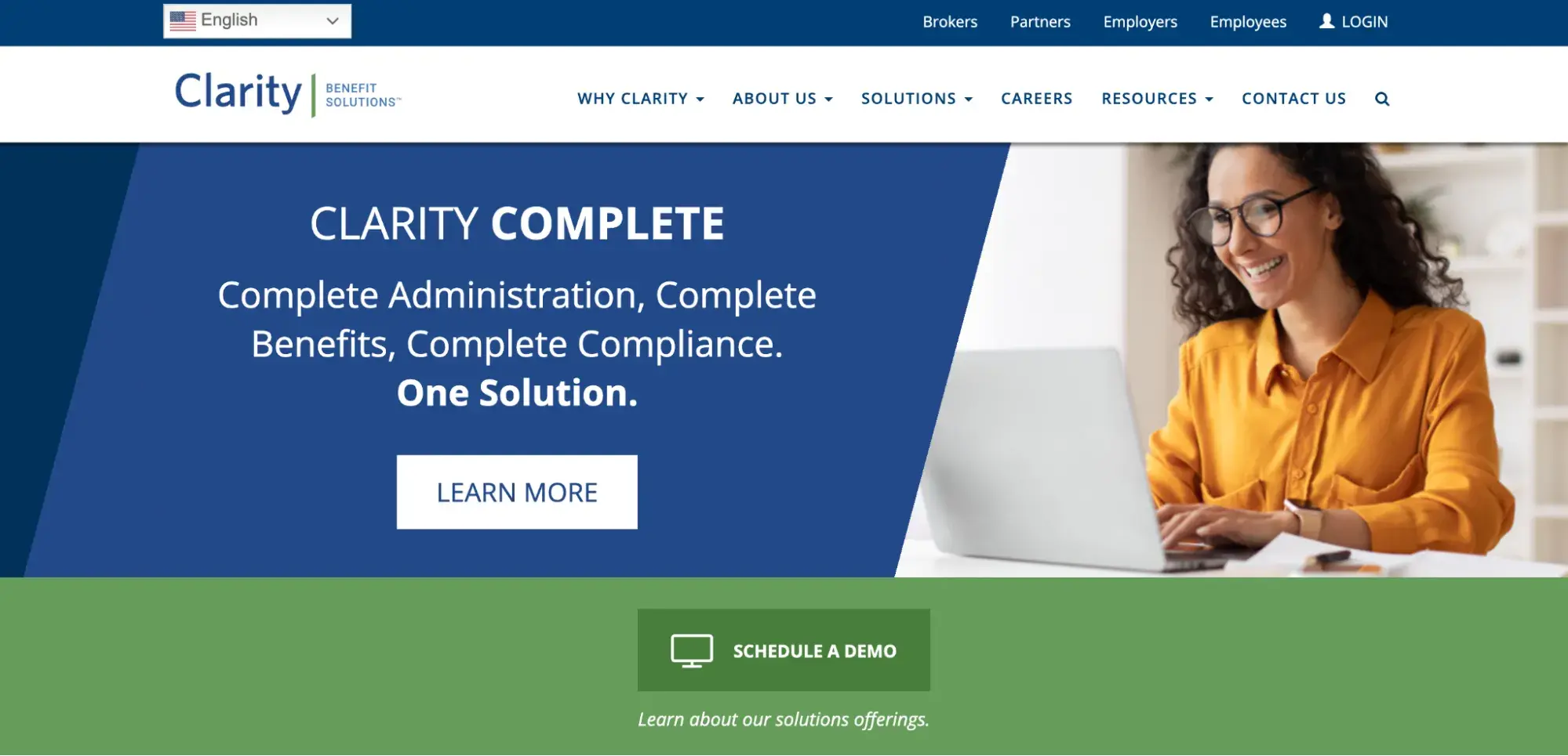 brochure website example: clarity benefit solutions inviting visitors to stay connected