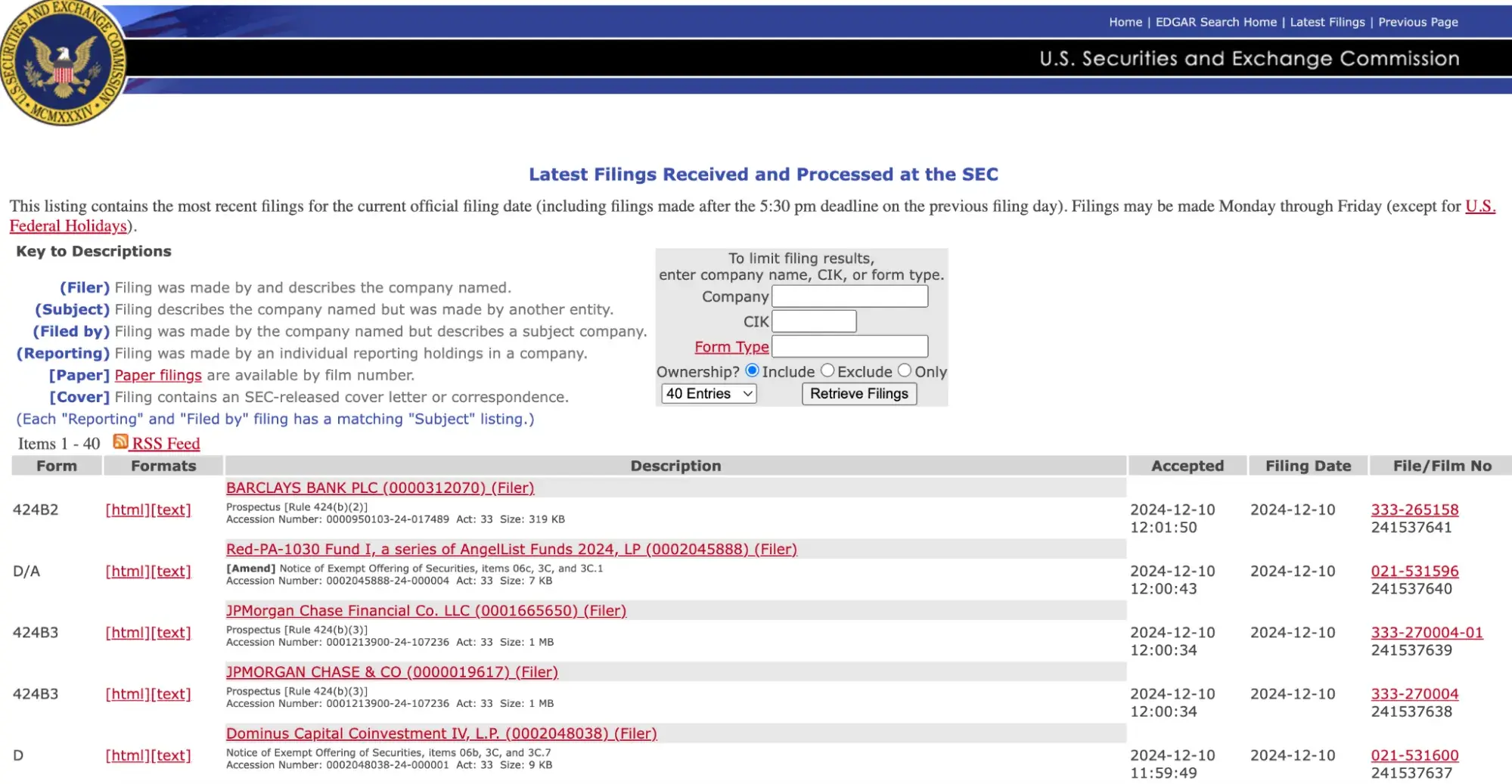 fiscal quarter filing on secs edgar