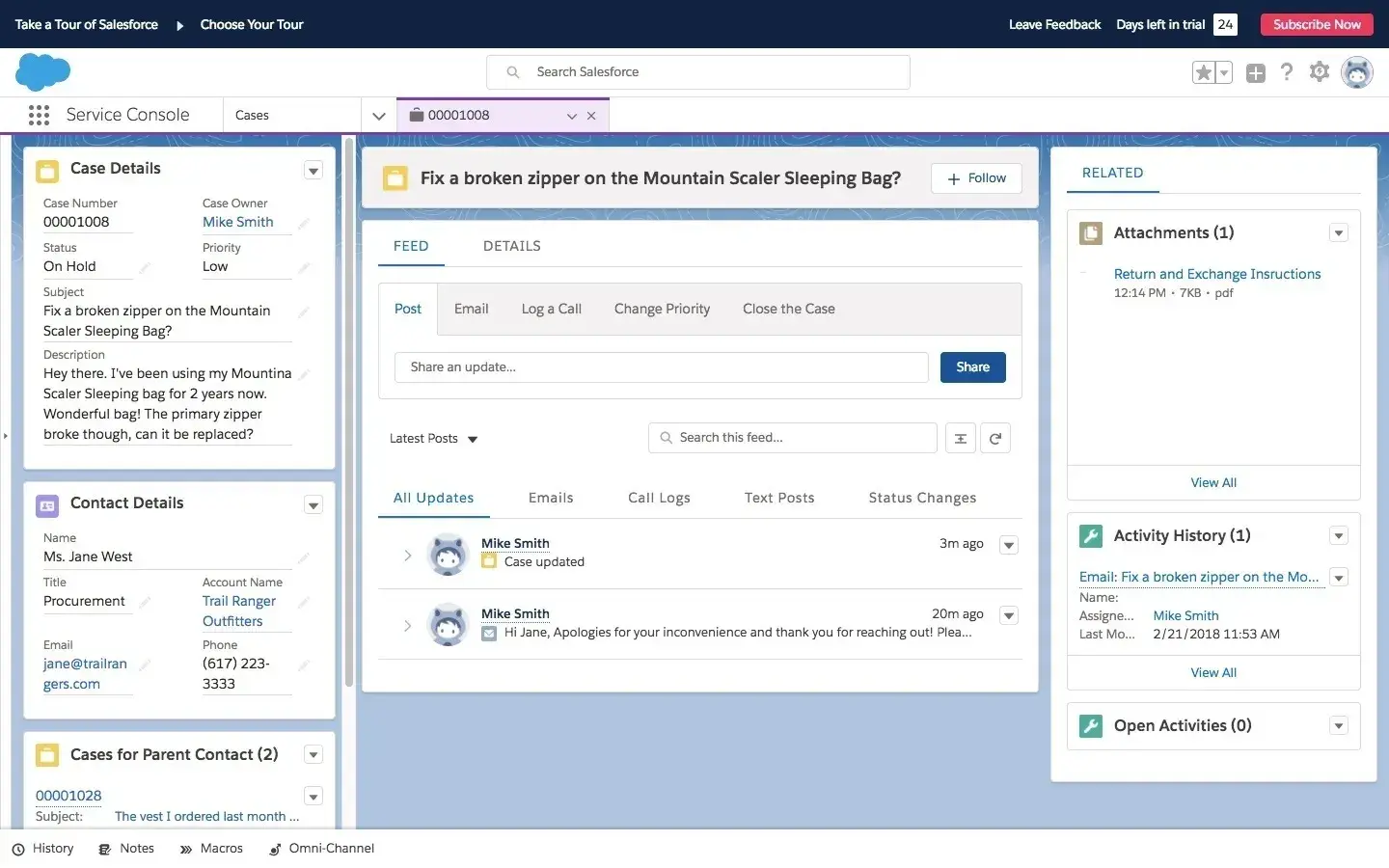 a screenshot of salesforces service cloud CRM user interface