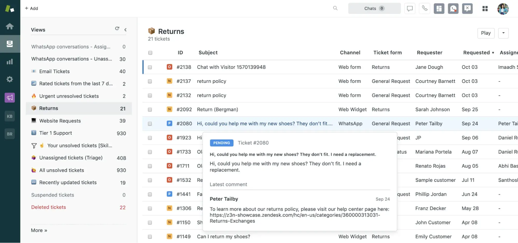 a screenshot of zendesks CRM user interface