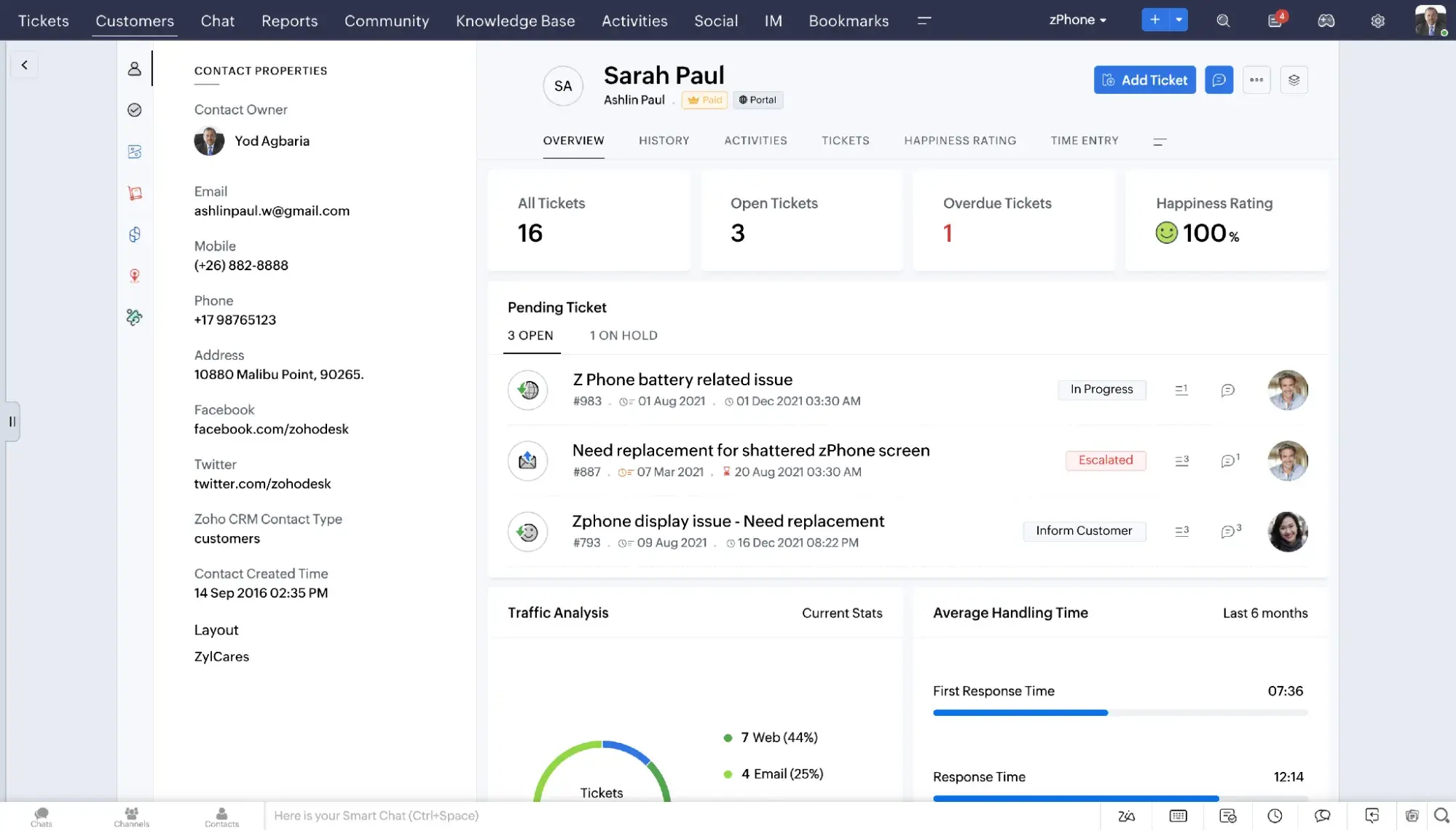 a screenshot of zoho desks CRM user interface