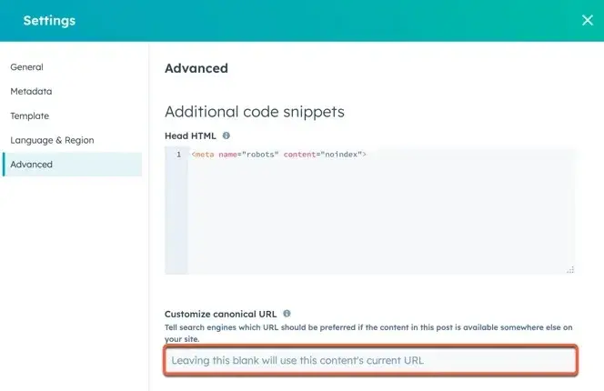 Screenshot showing custom canonical URL field in ̽ѡ