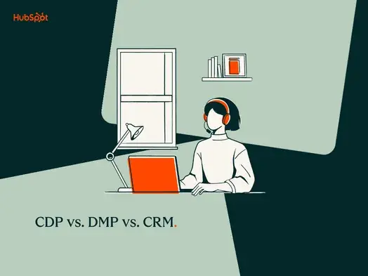 A woman takes notes while observing CDPs, CRMs, and DMPs on her laptop. 