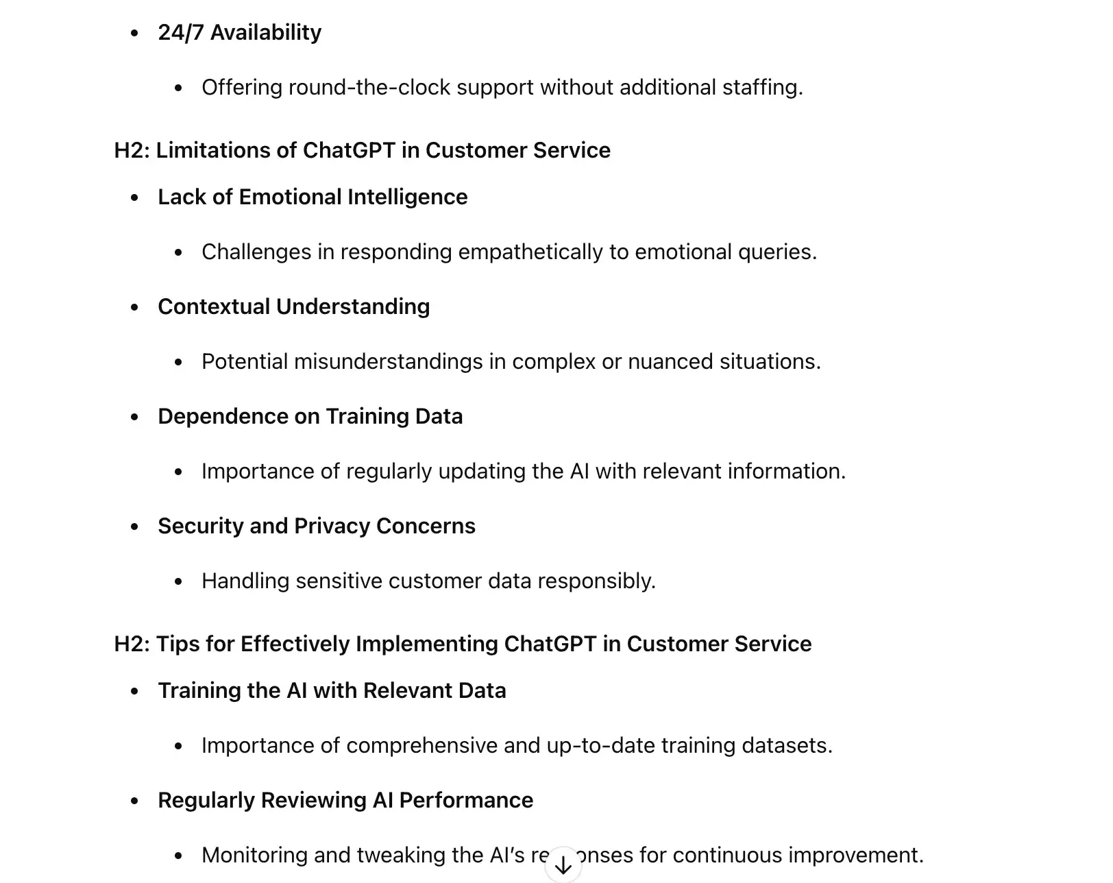 ChatGPT for SEO, content structure suggested by ChatGPT 