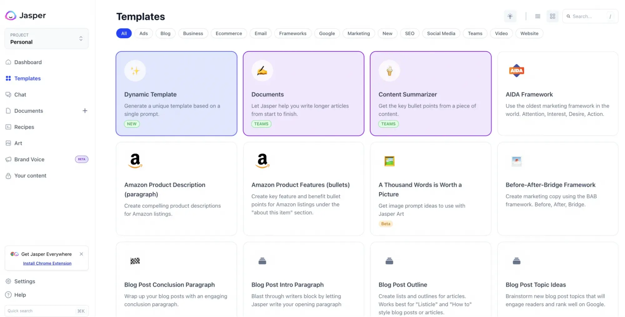 a screenshot demonstrating how to use jasper AI, a chatgpt alternative