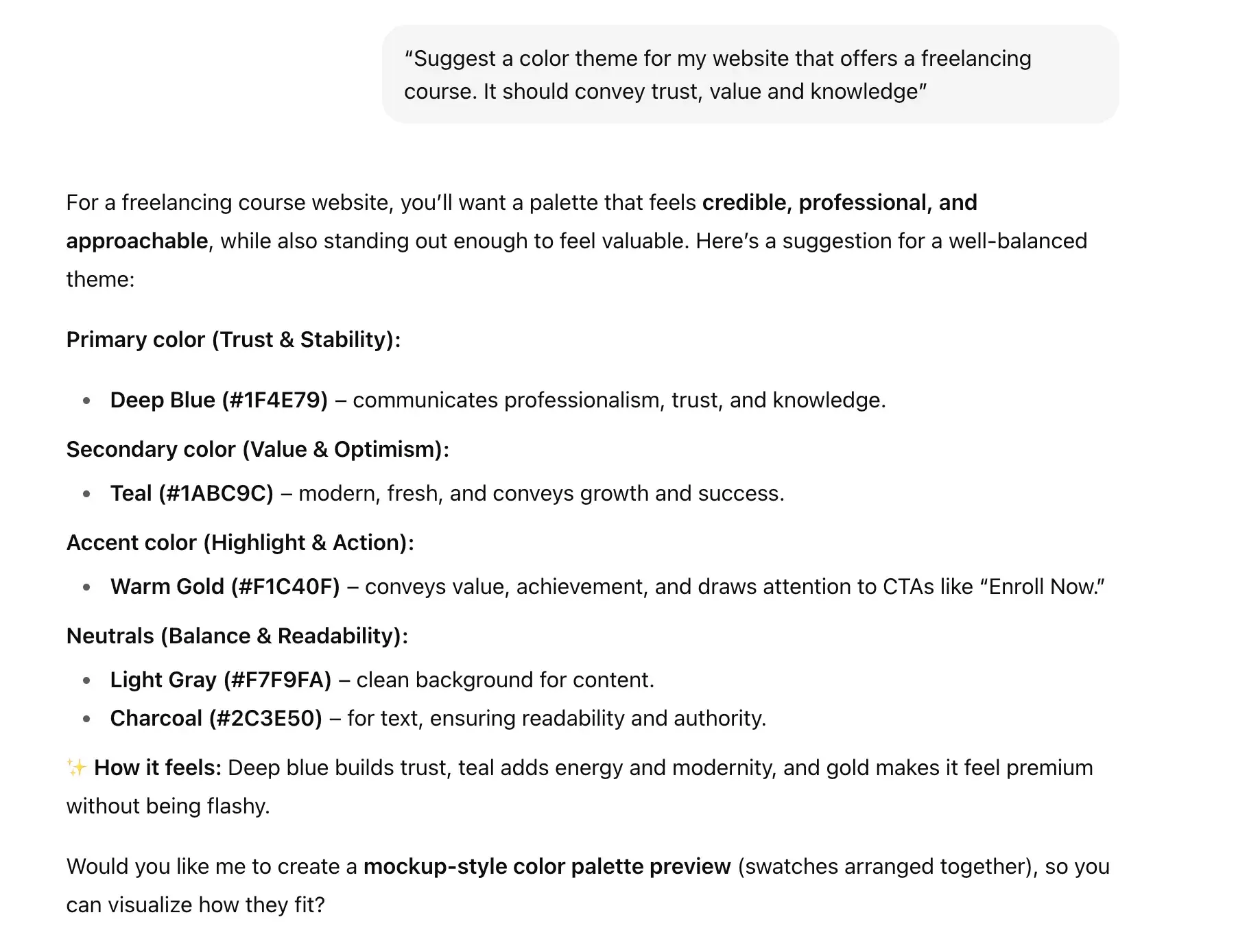 prompt for creating color palette, chatgpt prompts for ux design