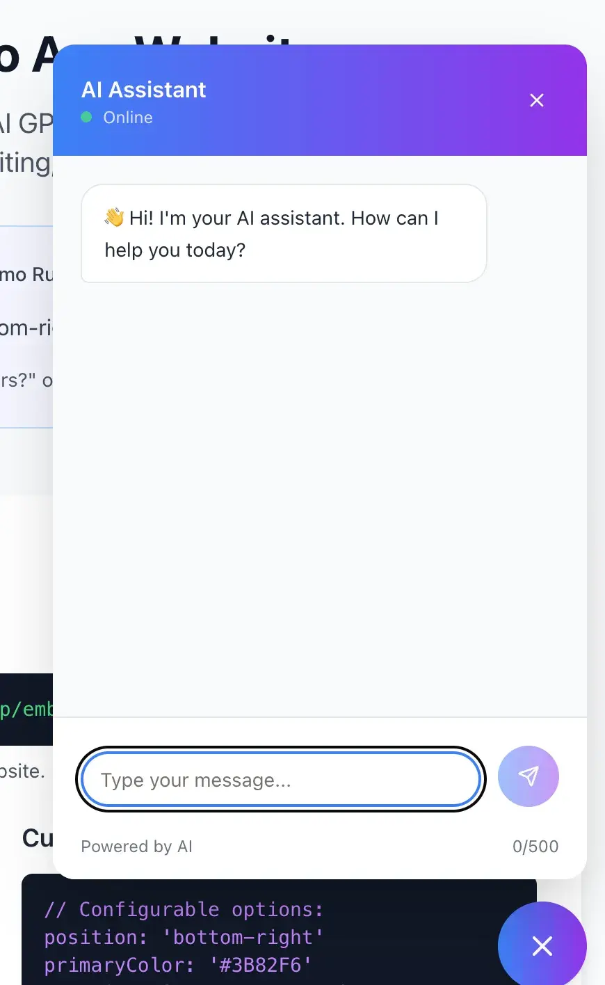 serve chat widget programmatically, chatgpt integration