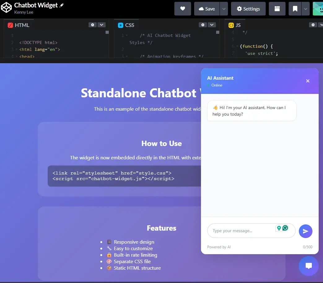 standalone chat widget implementation, chatgpt integration