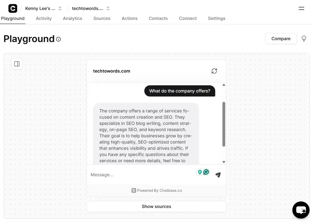 chatbase test ai chatbot, chatgpt integration