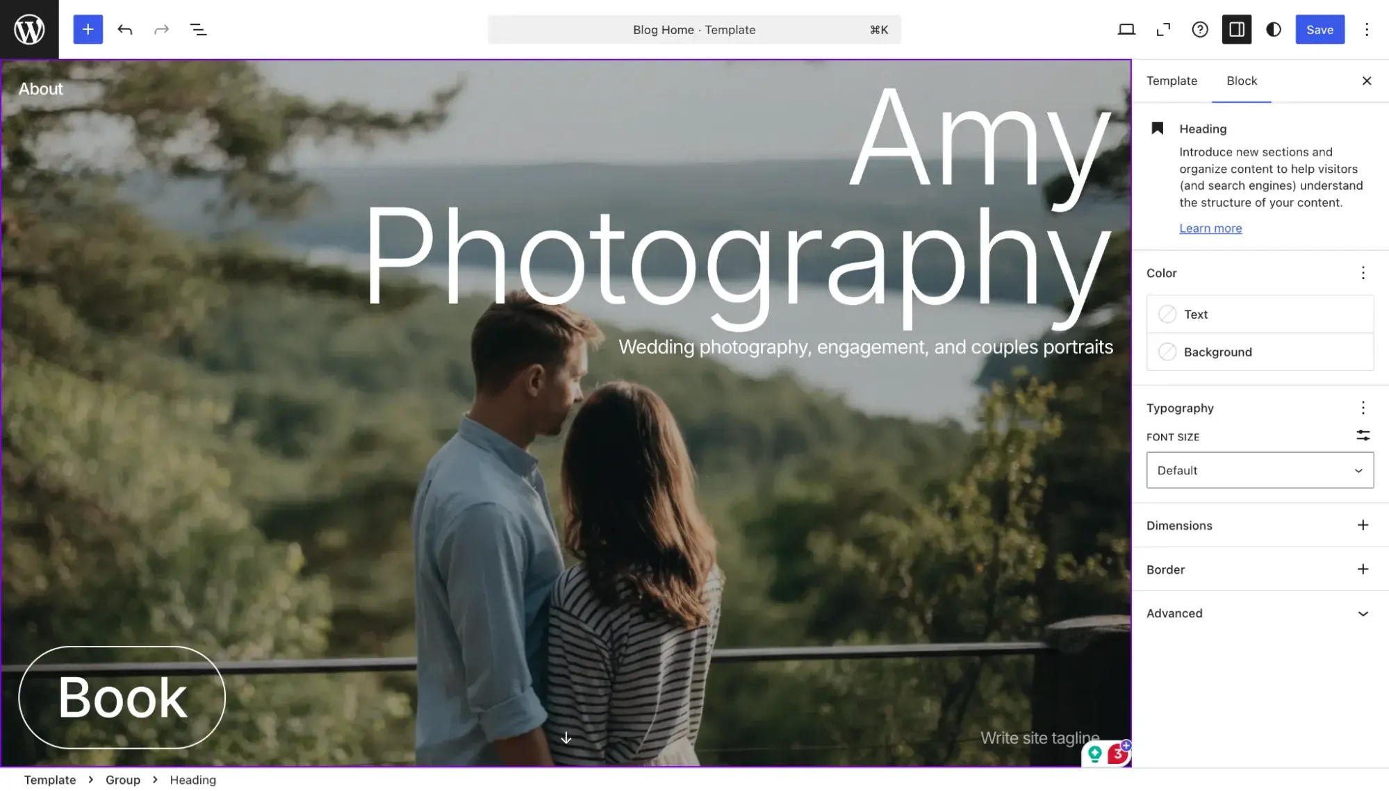 wordpress.com wedding photography example site