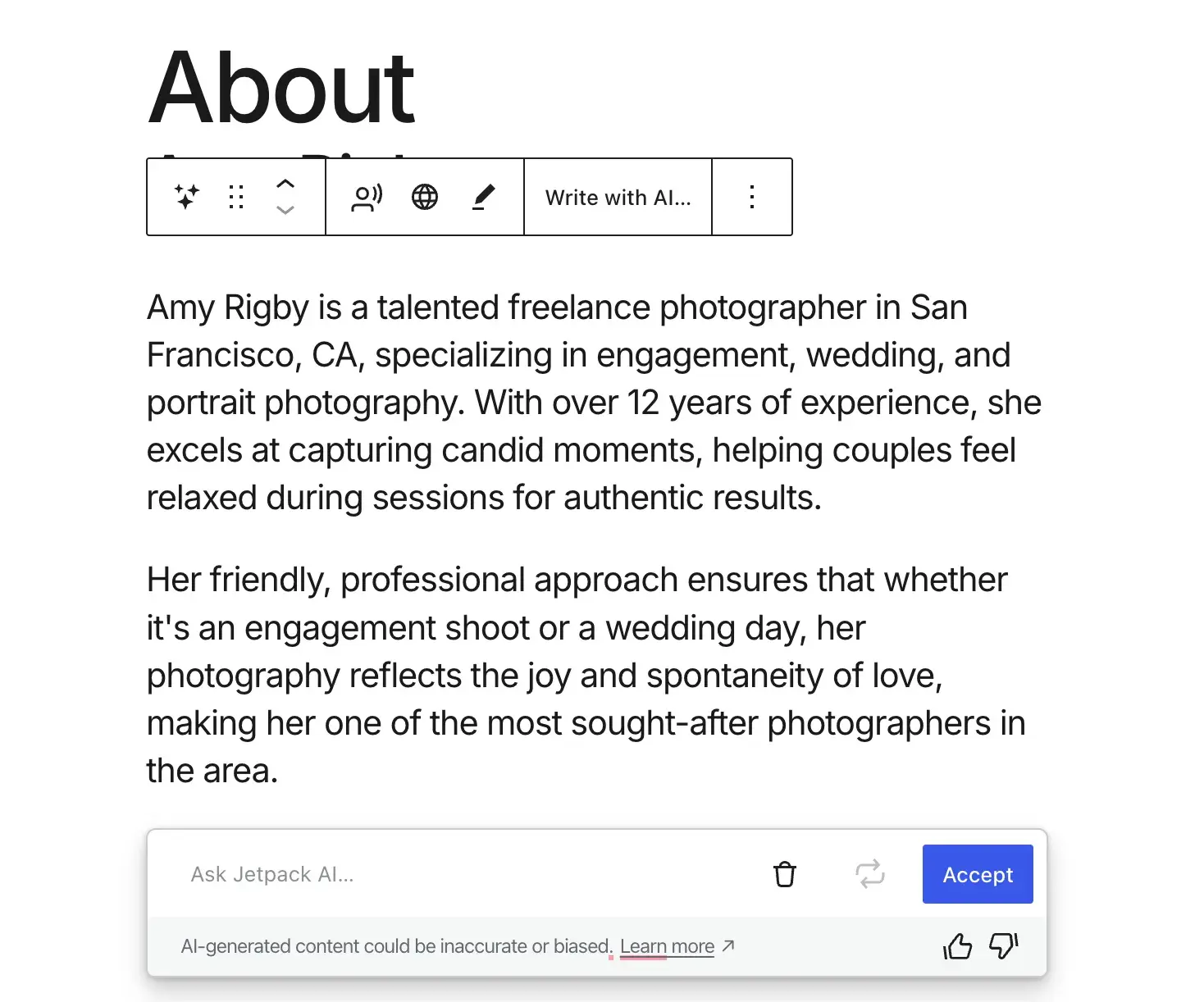wordpress.com’s ai-generated text after prompting it to make it shorter