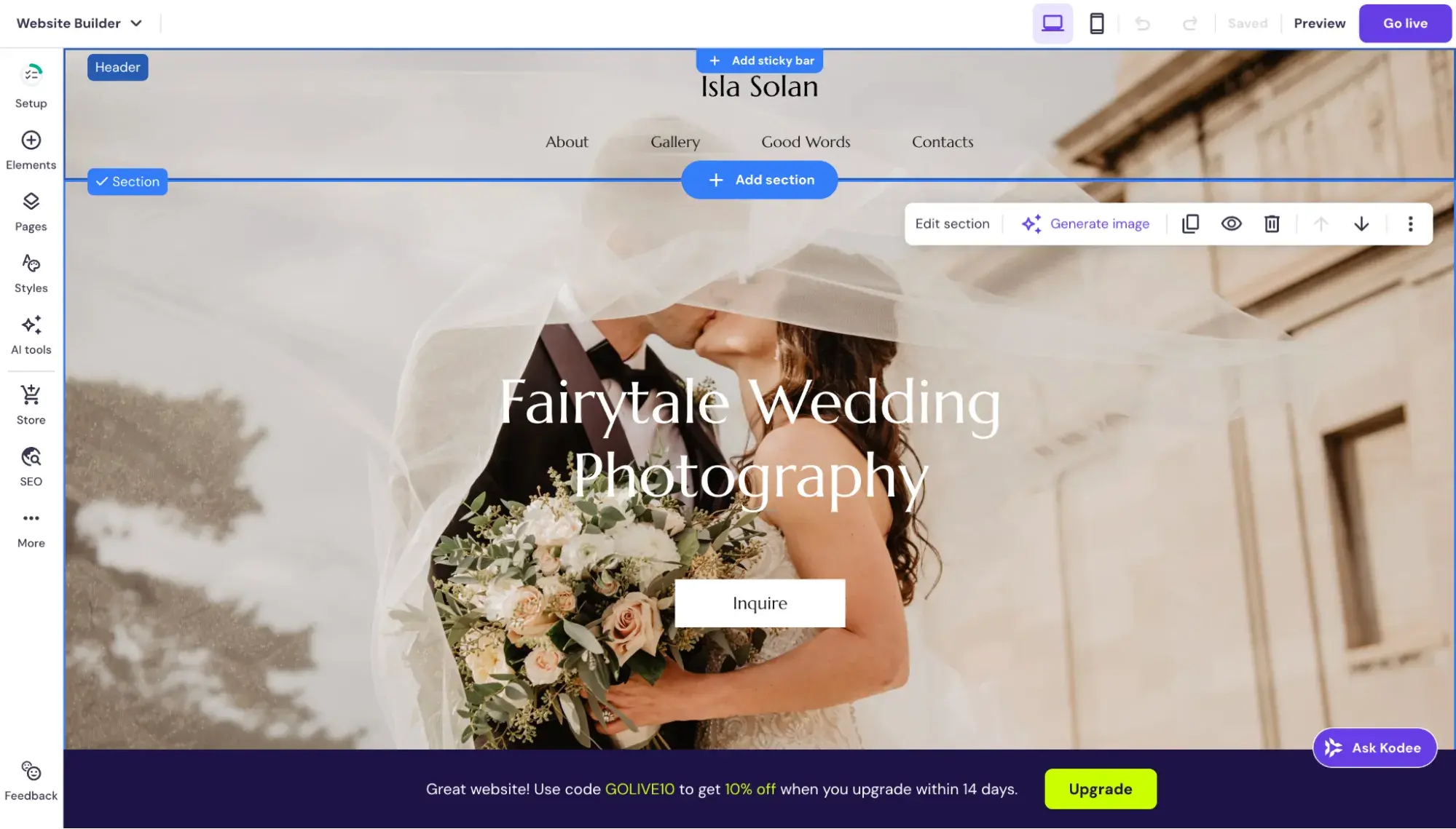 hostinger wedding photography template