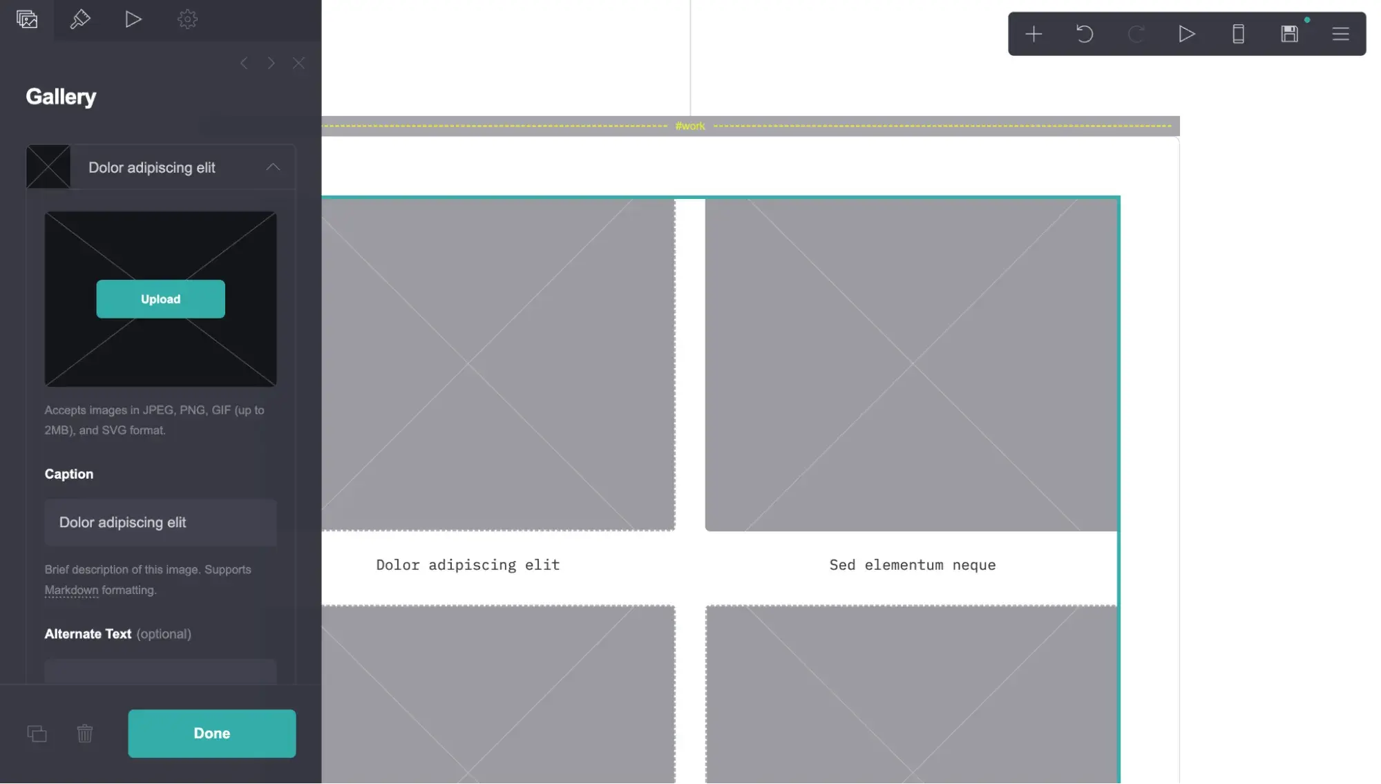 carrd’s visual editor showing image upload