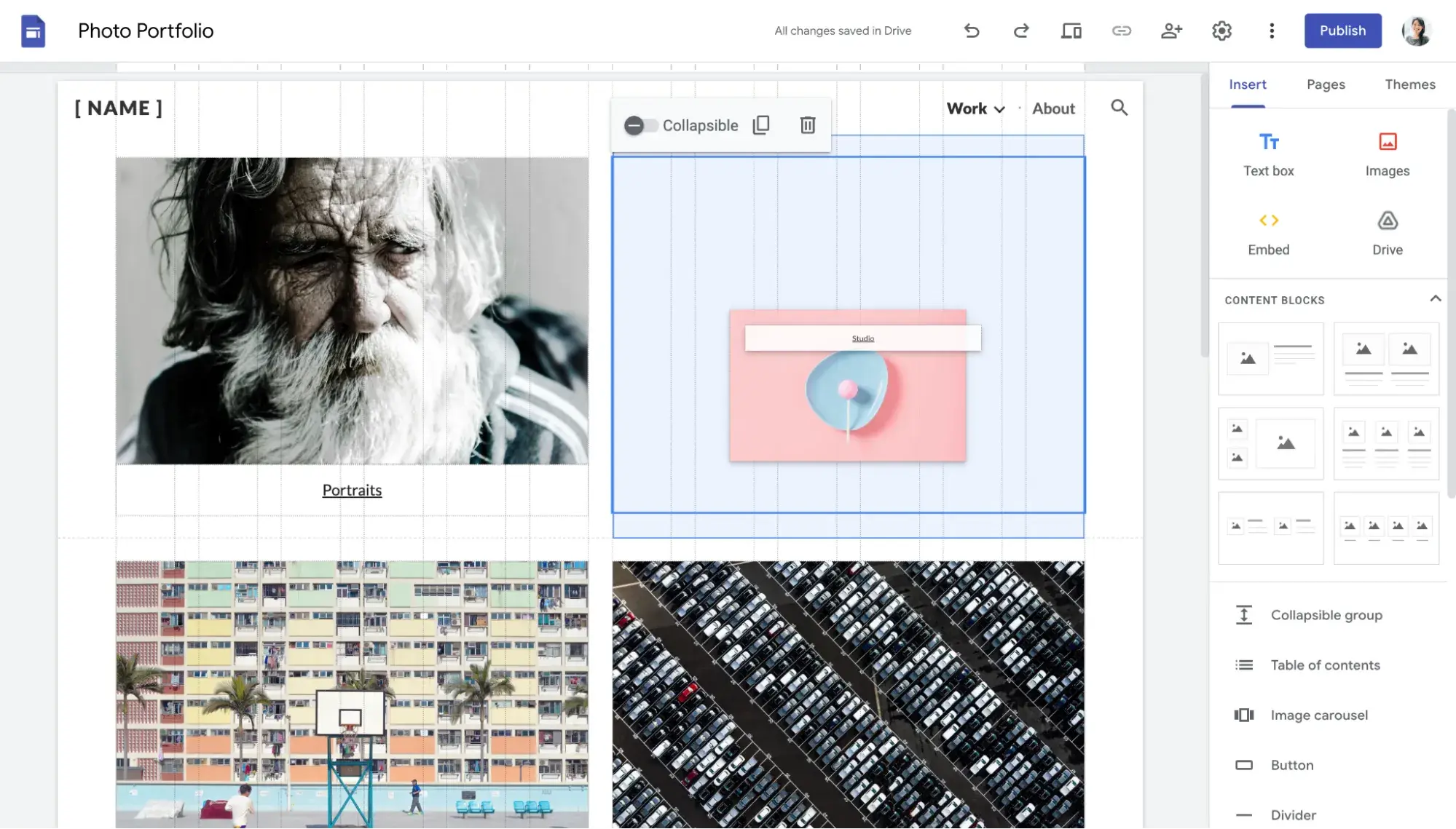 google sites drag-and-drop editor with gridlines