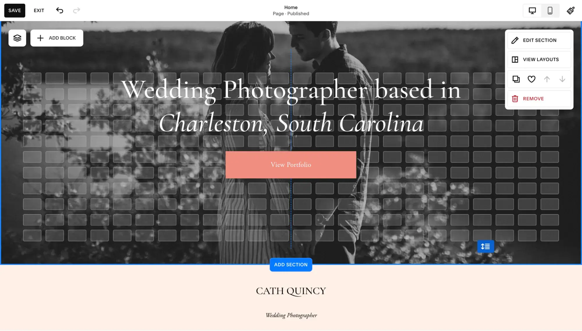 squarespace drag-and-drop editor with gridlines