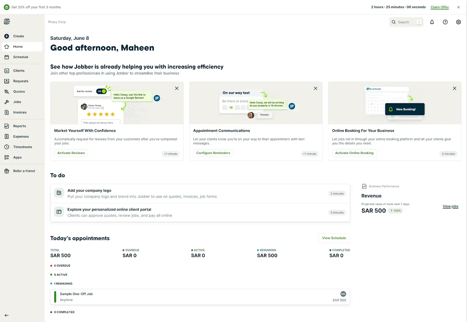a screenshot of jobbers CRM user interface