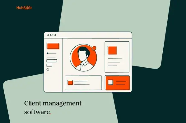 Illustration of client management software interface with contact profile and project details