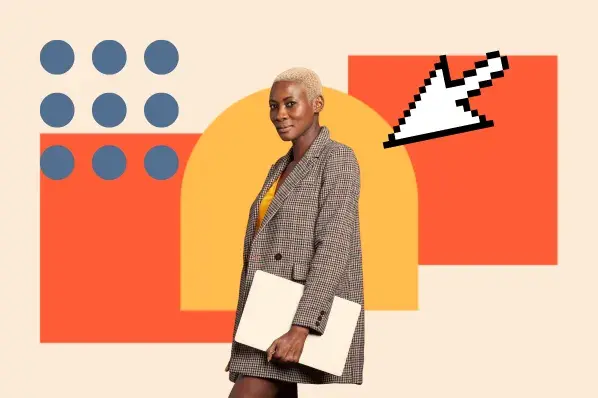 woman looks at cms functionality for her site 