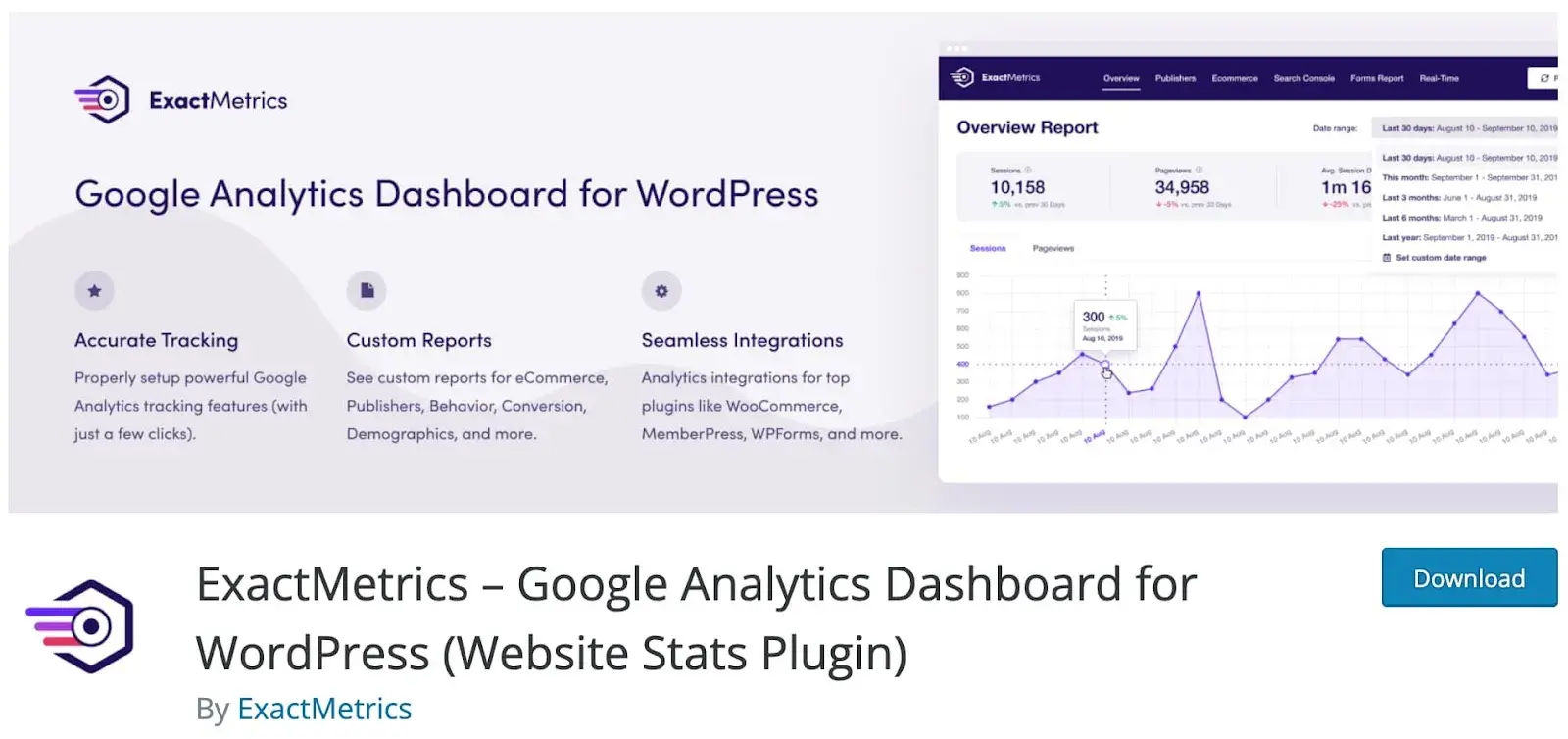 product page for the exactmetrics plugin