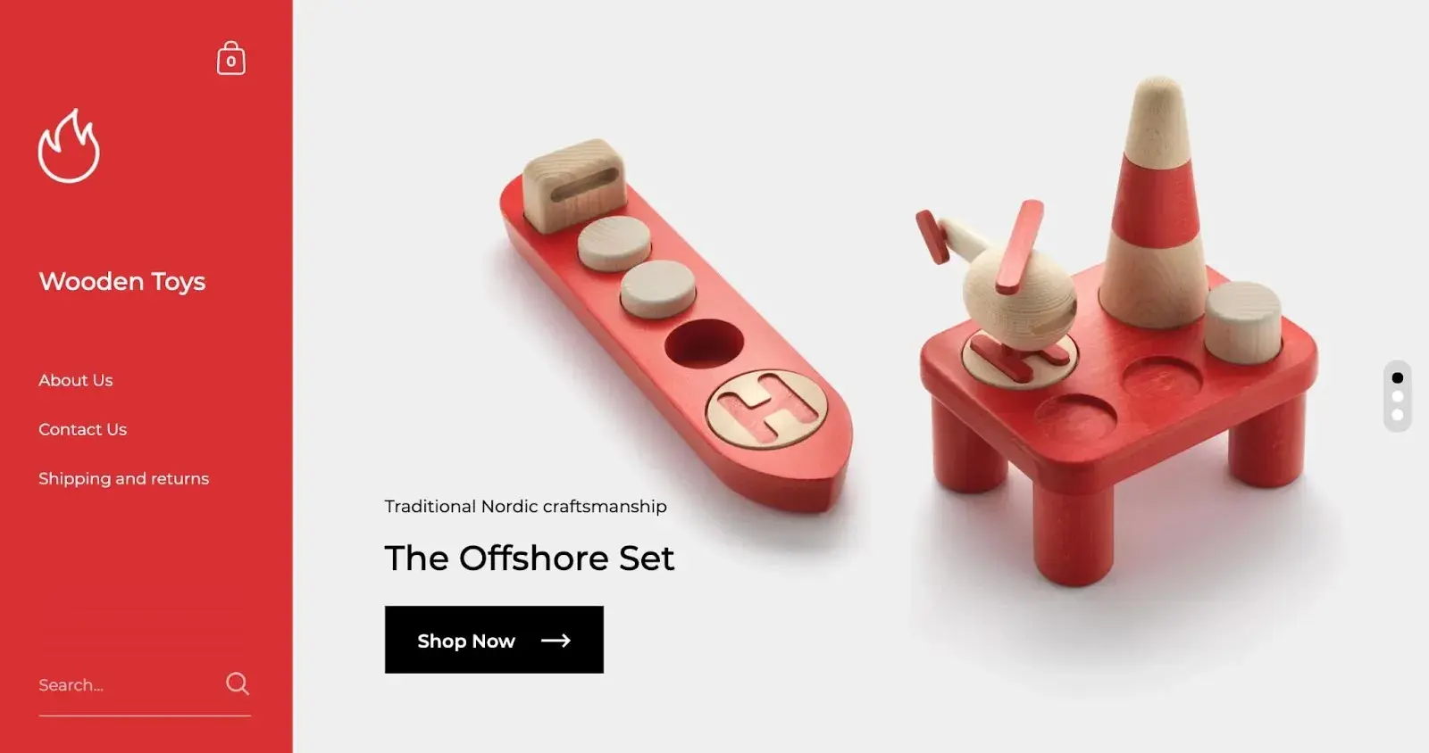 sample homepage of the kingdom theme on shopify