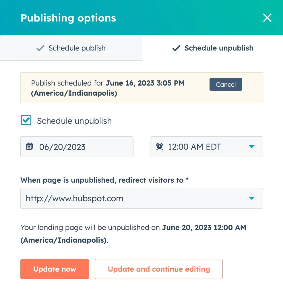scheduled unpublish content feature in hubspots content hub