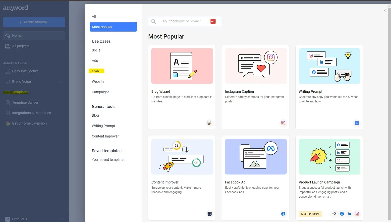 the main dashboard result of anywords ai cold email generator