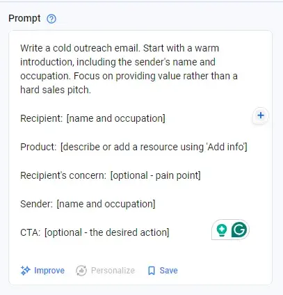 cold email prompt template on anywords ai cold email generator