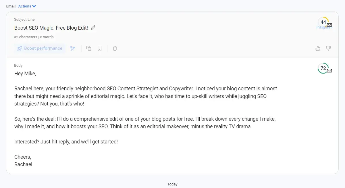 second cold email result from anywords ai cold email generator