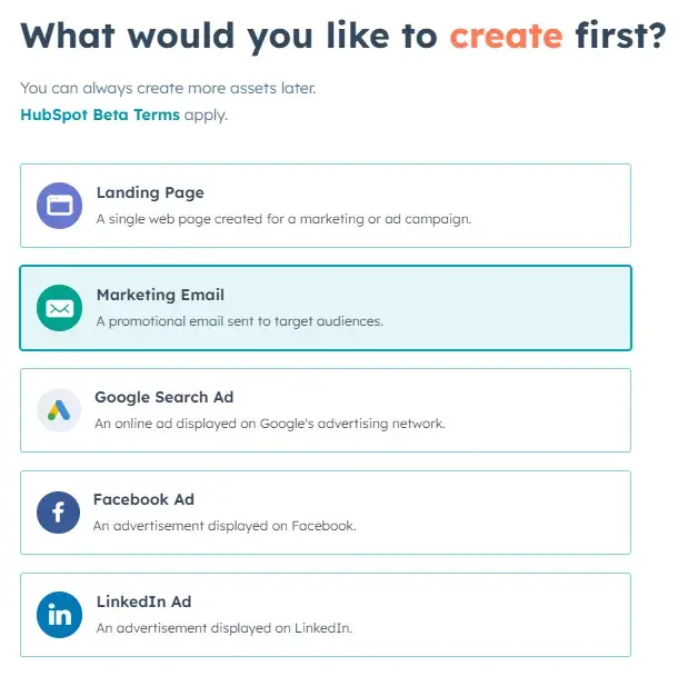the first screen of hubspots ai cold email generator