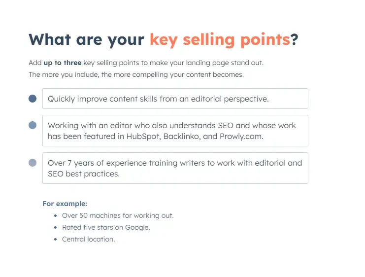 choosing the selling points of your marketing email with hubspots ai cold email generator