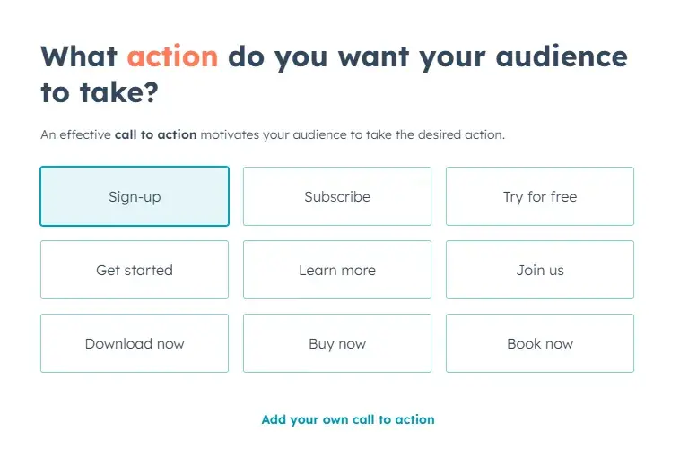 choosing the call to action of your marketing email with hubspots ai cold email generator