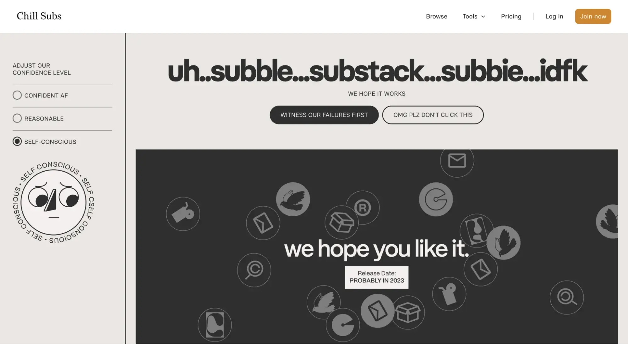Coming soon page from Chill Subs with the headline We hope you like it