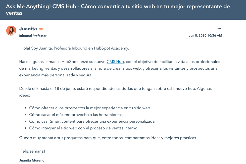 Cómo fomentar el engagement en tu comunidad con tu contenido, ejemplo de una sesión AMA