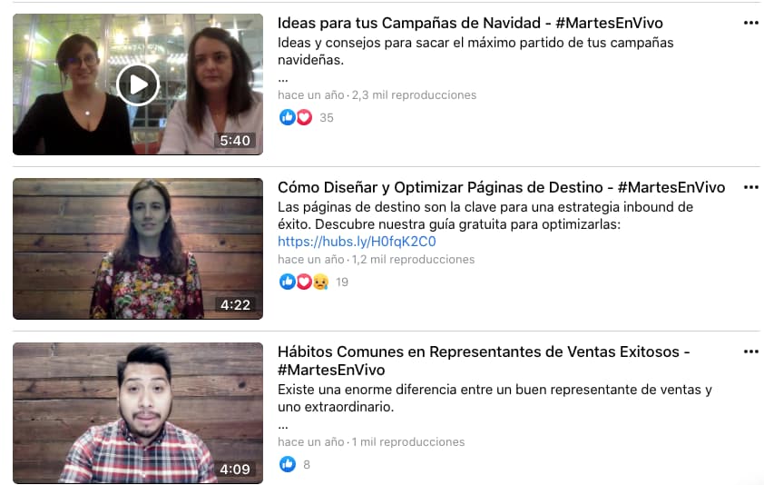 Ejemplo de sesiones en vivo en Facebook para aumentar el engagement