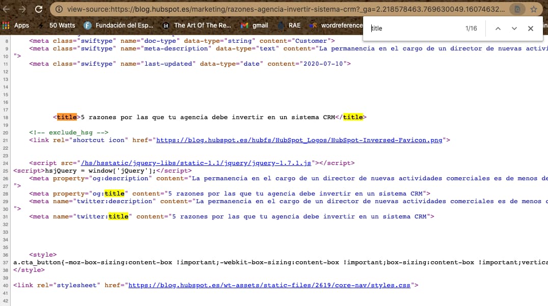 Búsqueda de un elemento en el código fuente completo para saber cómo editar una página web