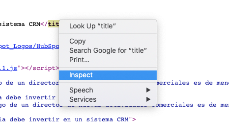 Inspeccionar un elemento, etiqueta o elemento específico para saber cómo editar una página web