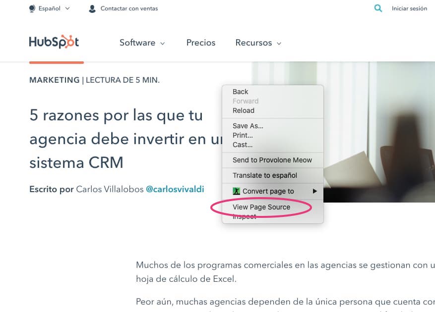 Abrir el código fuente para saber cómo editar una página web