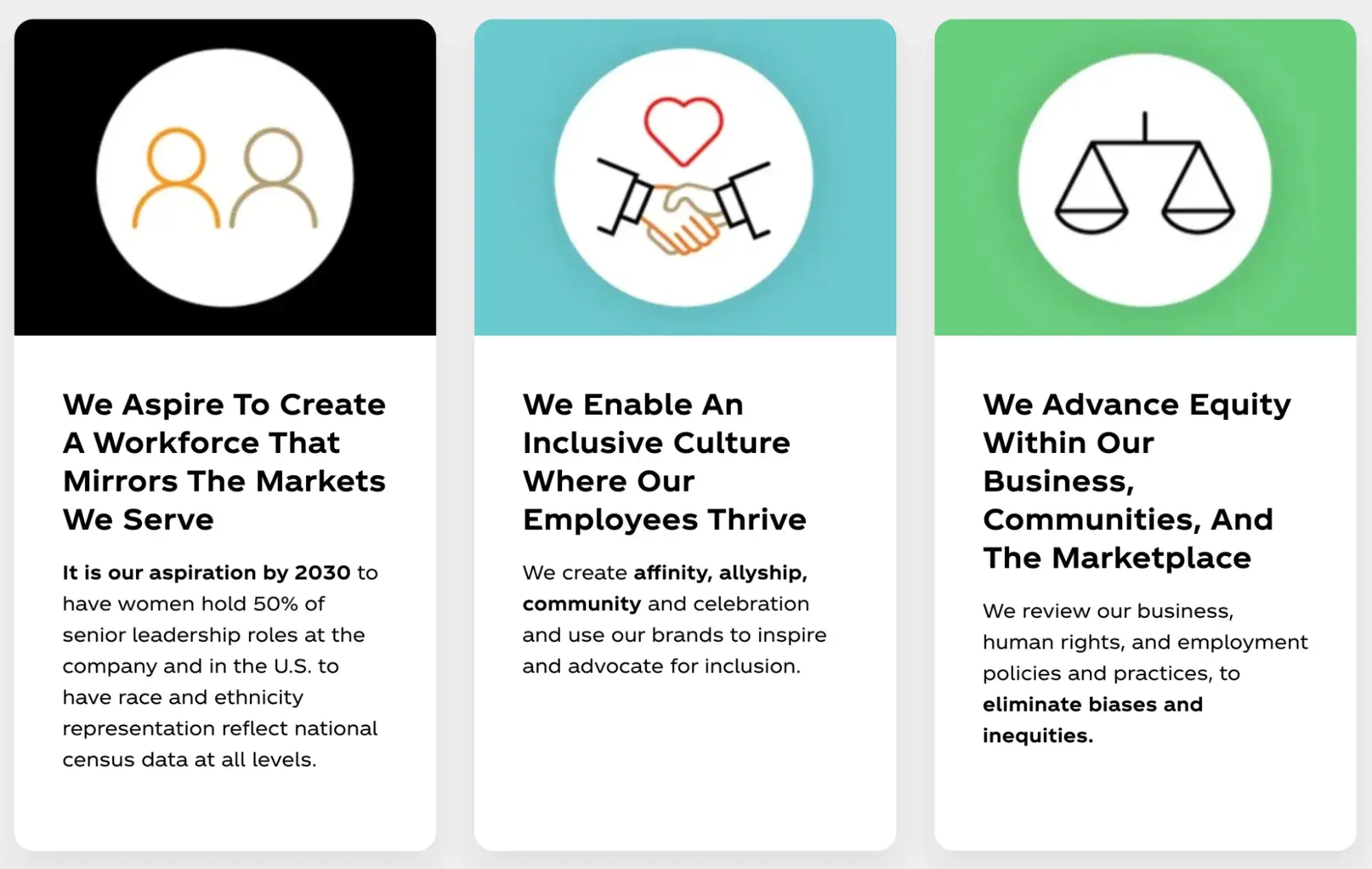 Coca-Colas three long-term ambitions towards diversity, equity, and inclusion.