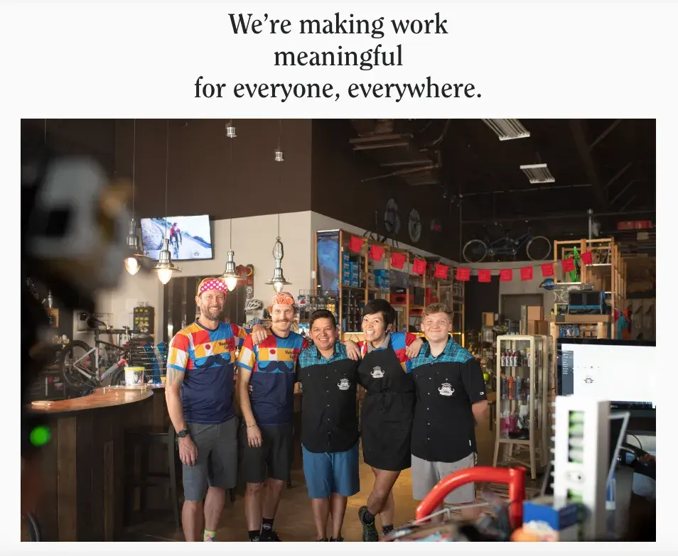 Gusto About Us page, with the statement, Were making work meaningful for everyone, everywhere.